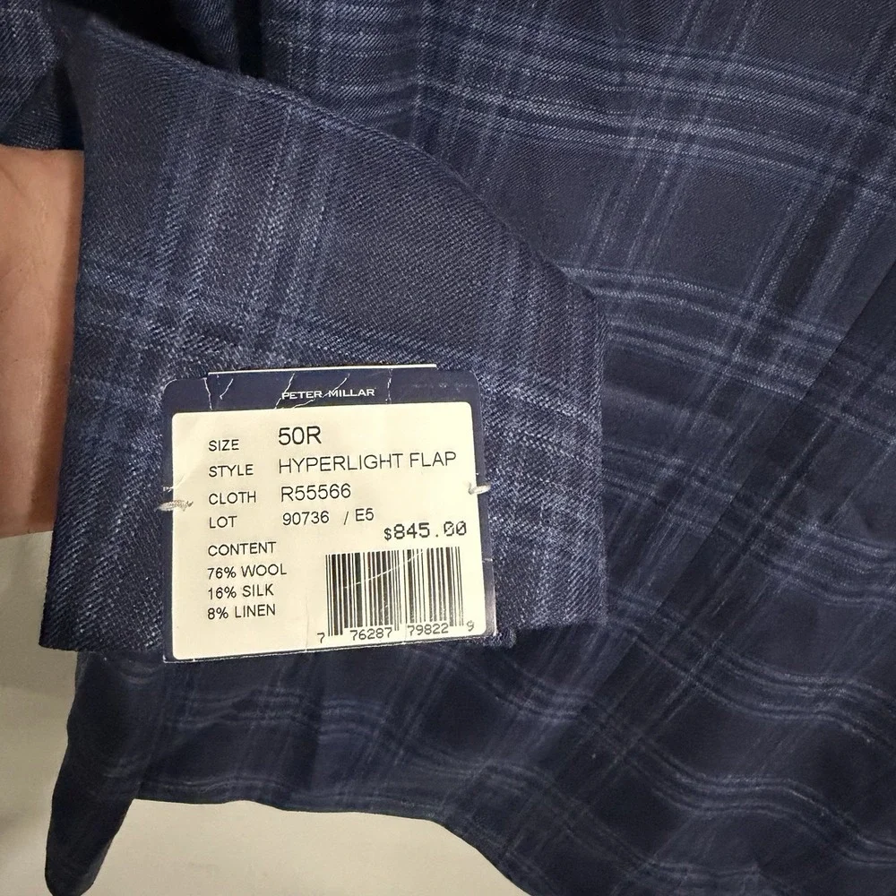 NWT Peter Millar Blue Plaid Soft Blazer Jacket Wool Linen Silk Mens Size 50R